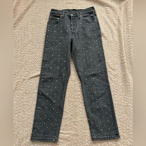 Straight Levi Jeans with pearls and rhinestone studs